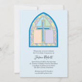 Blauw Glas in lood venster eerste mededeling Kaart (Voorkant)