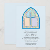 Blauw Glas in lood venster eerste mededeling Kaart (Voorkant / Achterkant)