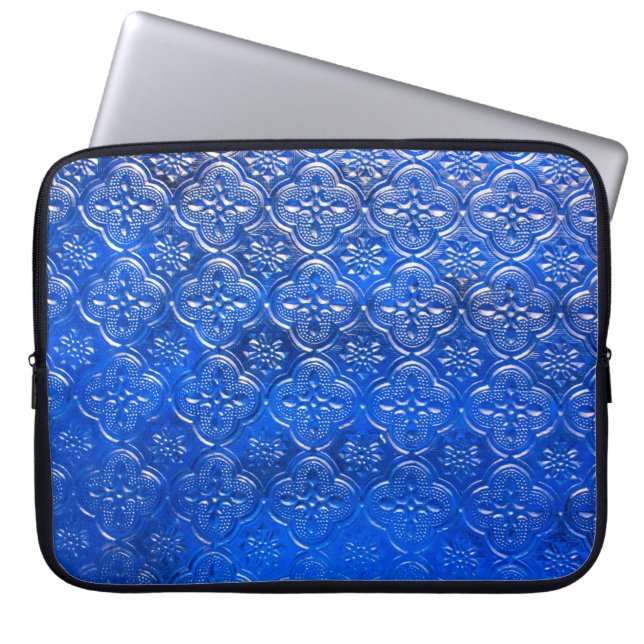 Blauw glas met patronspatroon, glas, abstract, laptop sleeve (Voorkant)