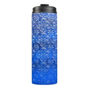 Blauw glas met patronspatroon, glas, abstract, thermosbeker