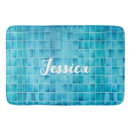 Blauw glas tegelblokken mozaïek badmat