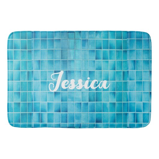 Blauw glas tegelblokken mozaïek badmat (Voorkant)