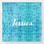 Blauw glas tegelblokken mozaïek glazen onderzetter (Voorkant)