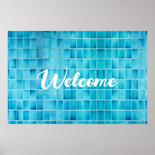 Blauw glas tegelblokken mozaïek poster (Voorkant)