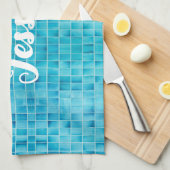 Blauw glas tegelblokken mozaïek theedoek (Quarter Fold)