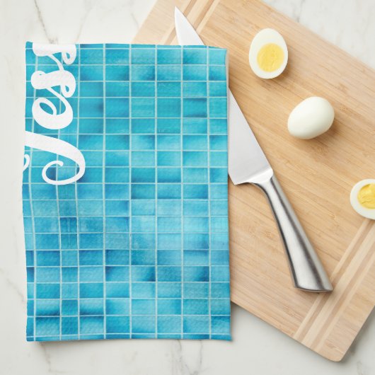 Blauw glas tegelblokken mozaïek theedoek (Quarter Fold)