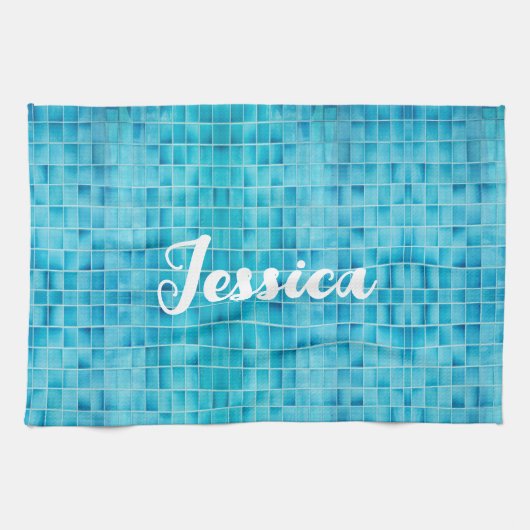 Blauw glas tegelblokken mozaïek theedoek (Horizontaal)