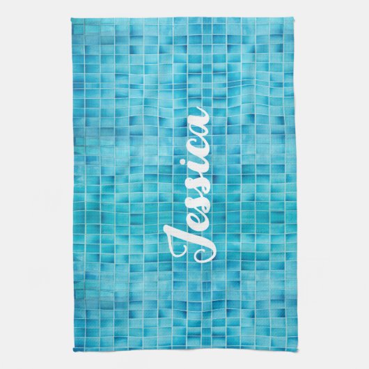 Blauw glas tegelblokken mozaïek theedoek (Verticaal)