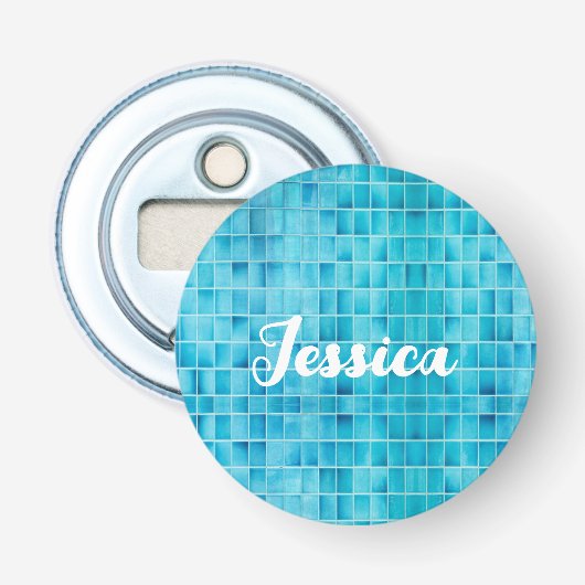 Blauw glas tegelblokken mozaïekglas button flesopener (Voorkant)