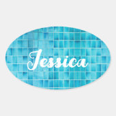 Blauw glas tegelblokken mozaïekglas ovale sticker (Voorkant)