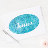 Blauw glas tegelblokken mozaïekglas ovale sticker (Envelop)