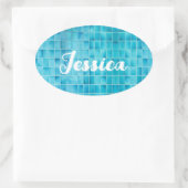 Blauw glas tegelblokken mozaïekglas ovale sticker (Tas)