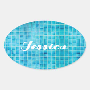 Blauw glas tegelblokken mozaïekglas ovale sticker