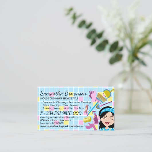 Blauw Glass Clean Janitorial House Keeping Visitekaartje (Staand voorkant)