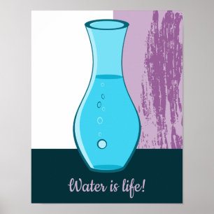 Blauw glazen karaaf Water Is Leven! Poster