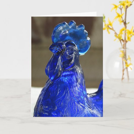 Blauw glazen rooster kaart (Gele Bloem)