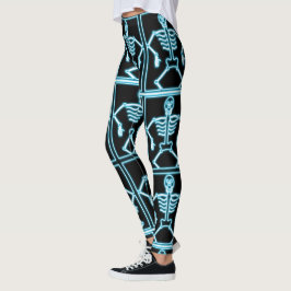 Blauw glimlachen Skelet op vierkantjes Leggings
