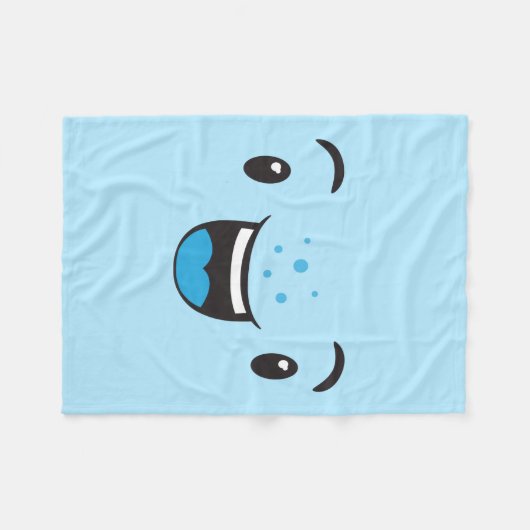 Blauw glimlachend Kawaii Face Fleece Blanket (Voorkant (Horizontaal))