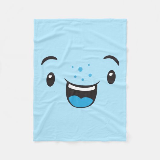 Blauw glimlachend Kawaii Face Fleece Blanket (Voorkant)