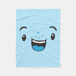 Blauw glimlachend Kawaii Face Fleece Blanket Deken