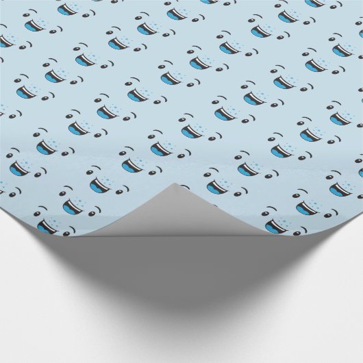 Blauw glimlachend Kawaii Face Gift Wrap Cadeaupapier (Hoek)