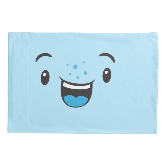 Blauw glimlachend Kawaii Face Pillow Hoesje Set Kussensloop (Achterkant-Links)
