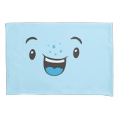 Blauw glimlachend Kawaii Face Pillow Hoesje Set Kussensloop (Voorkant-Links)