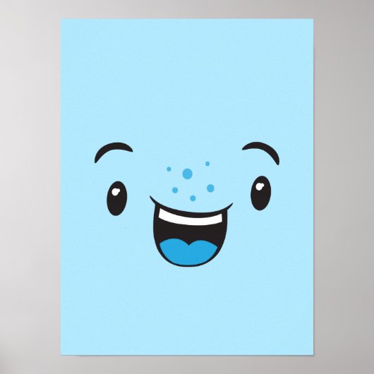 Blauw glimlachend Kawaii Face Poster Afdrukken (Voorkant)