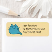 Blauw glimlachend keukenkat etiket (Insitu)