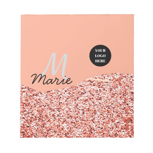 blauw glinster logo tekst toevoegen bedankt kortin notitieblok (Voorkant)