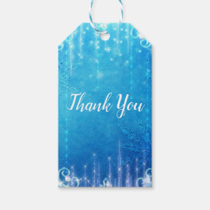 Blauw glinsterend bevroren ijs Winter Bruidsdouche Cadeaulabel
