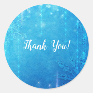 Blauw glinsterend bevroren ijs winter bruidsdouche ronde sticker