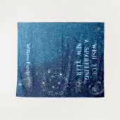 Blauw glinsterend nieuwjaar glitter vrolijk sterre wandkleed (Voorkant (horizontaal))