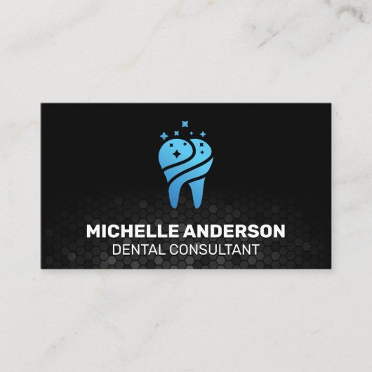 Blauw glinsterend tandpictogram | Geometrische ach Visitekaartje (Voorkant)