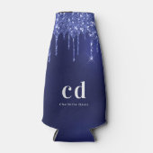 Blauw glinsterende druppels witte nautische naam flesjeskoeler (Voorkant)