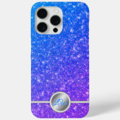 Blauw glinsterende glitter monogram telefoonhoesje Case-Mate iPhone case (Achterkant)