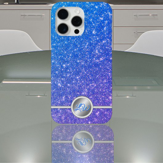 Blauw glinsterende glitter monogram telefoonhoesje Case-Mate iPhone case