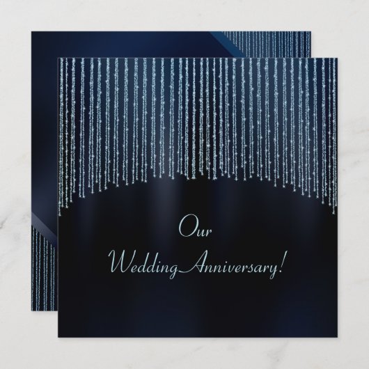 Blauw glinsterende glitters uitnodiging voor jubil (Voorkant / Achterkant)