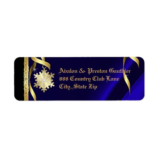 Blauw Glinsterende Sneeuwvlok Kerstmis Adreslabel Etiket (Voorkant)