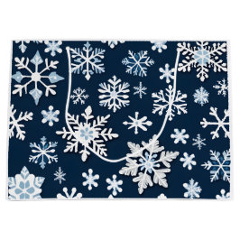 Blauw Glinsterende Sneeuwvlokken Gift Bag Groot Cadeauzakje