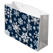 Blauw Glinsterende Sneeuwvlokken Gift Bag Groot Cadeauzakje (Achterkant Gekanteld)