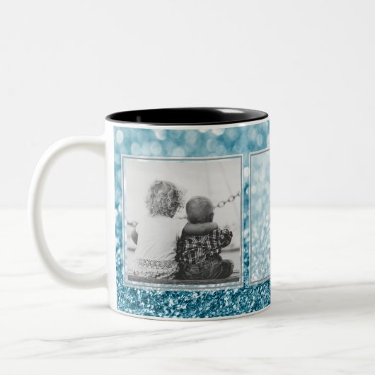 Blauw glitter 2 Afbeeldingen met tekstontwerp uw e Tweekleurige Koffiemok (Links)