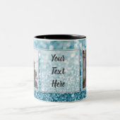 Blauw glitter 2 Afbeeldingen met tekstontwerp uw e Tweekleurige Koffiemok (Center)