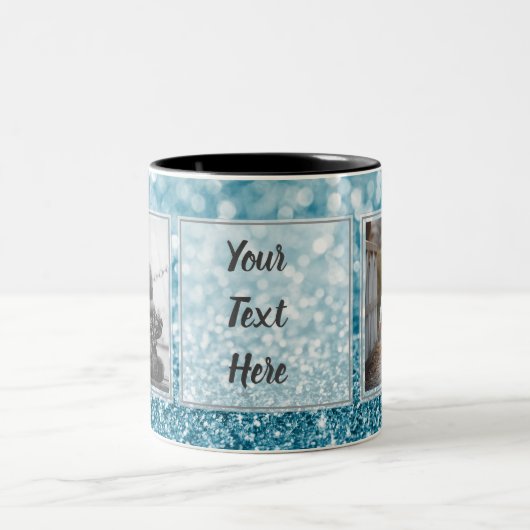 Blauw glitter 2 Afbeeldingen met tekstontwerp uw e Tweekleurige Koffiemok (Center)