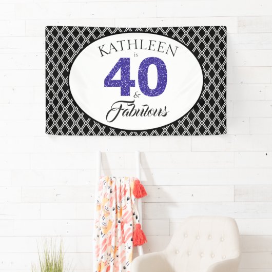 Blauw Glitter 40 en Fantastisch 40e Verjaardag Cus Spandoek (Insitu)