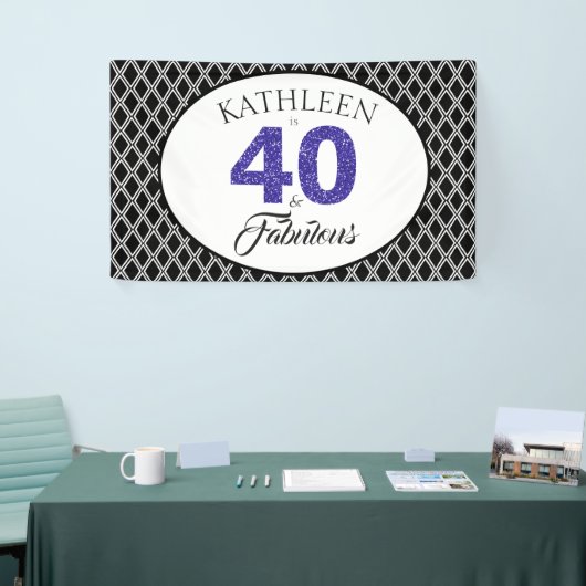 Blauw Glitter 40 en Fantastisch 40e Verjaardag Cus Spandoek (Beurs)