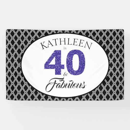 Blauw Glitter 40 en Fantastisch 40e Verjaardag Cus Spandoek (Horizontaal)