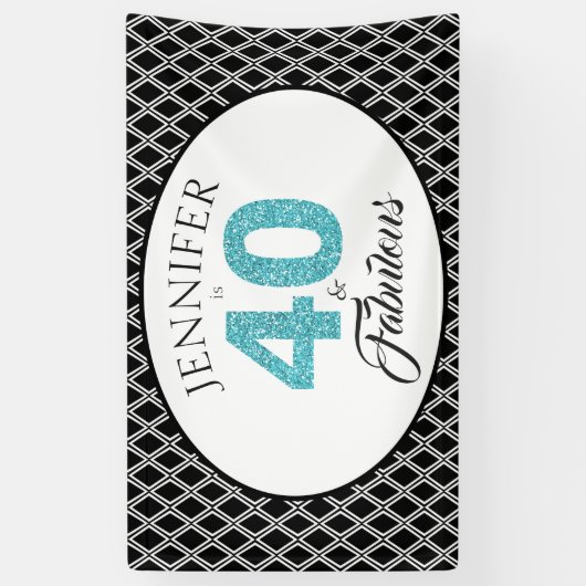 Blauw Glitter 40 en Fantastisch op Maat 40e Verjaa Spandoek (Verticaal)