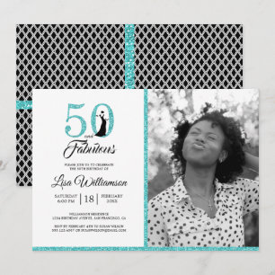 Blauw Glitter 50 Fabulous 50ste Verjaardagsfeest F Kaart