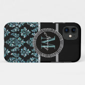 Blauw Glitter Afgedrukt, zwart Damascus, speciaal  Case-Mate iPhone Case (Achterkant (horizontaal))